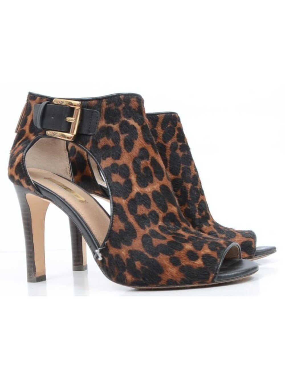 Louise et Cie Olivia Women's 7B Leather Calf Hair Caged Leopard Peep Toe Heels